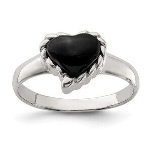 925 Sterling Silver Genuine Fine Jewelry Onyx Heart Ring